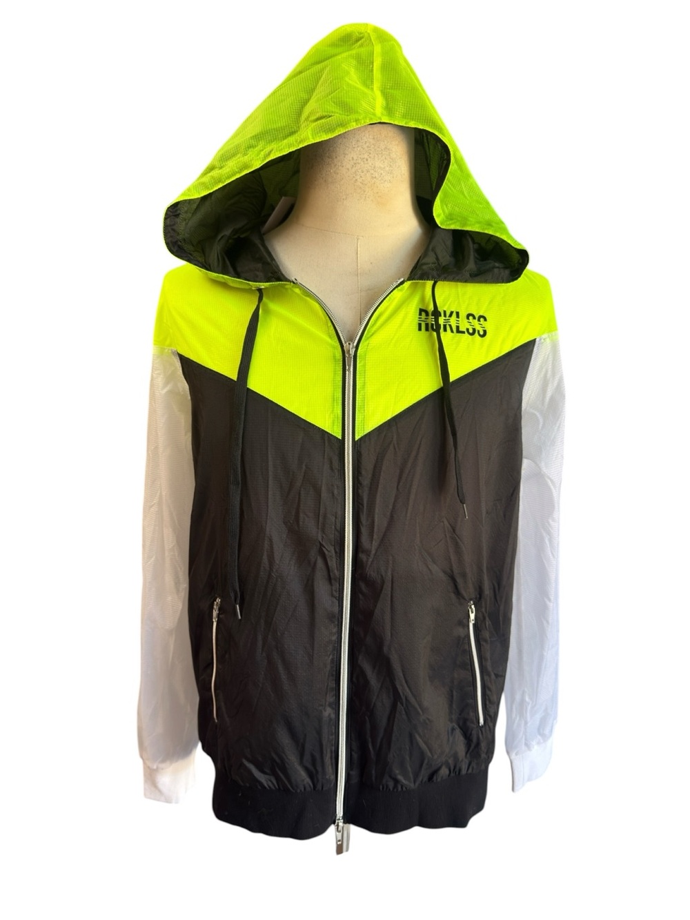 Young & Reckless Neon Yellow & Black Zip Windbreaker Hoodie